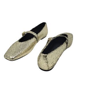 Katy Perry The Evie Mary Jane Flats Gold Metallic size 9.5/39.5 NEW in Box